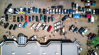 Photo from above of vehicles parked near building 753876