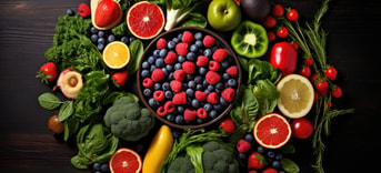 Vecteezy healthy food background with fruits and vegetables top view 33880831