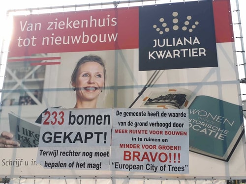 Protest gekapte bomen Julianalocatie